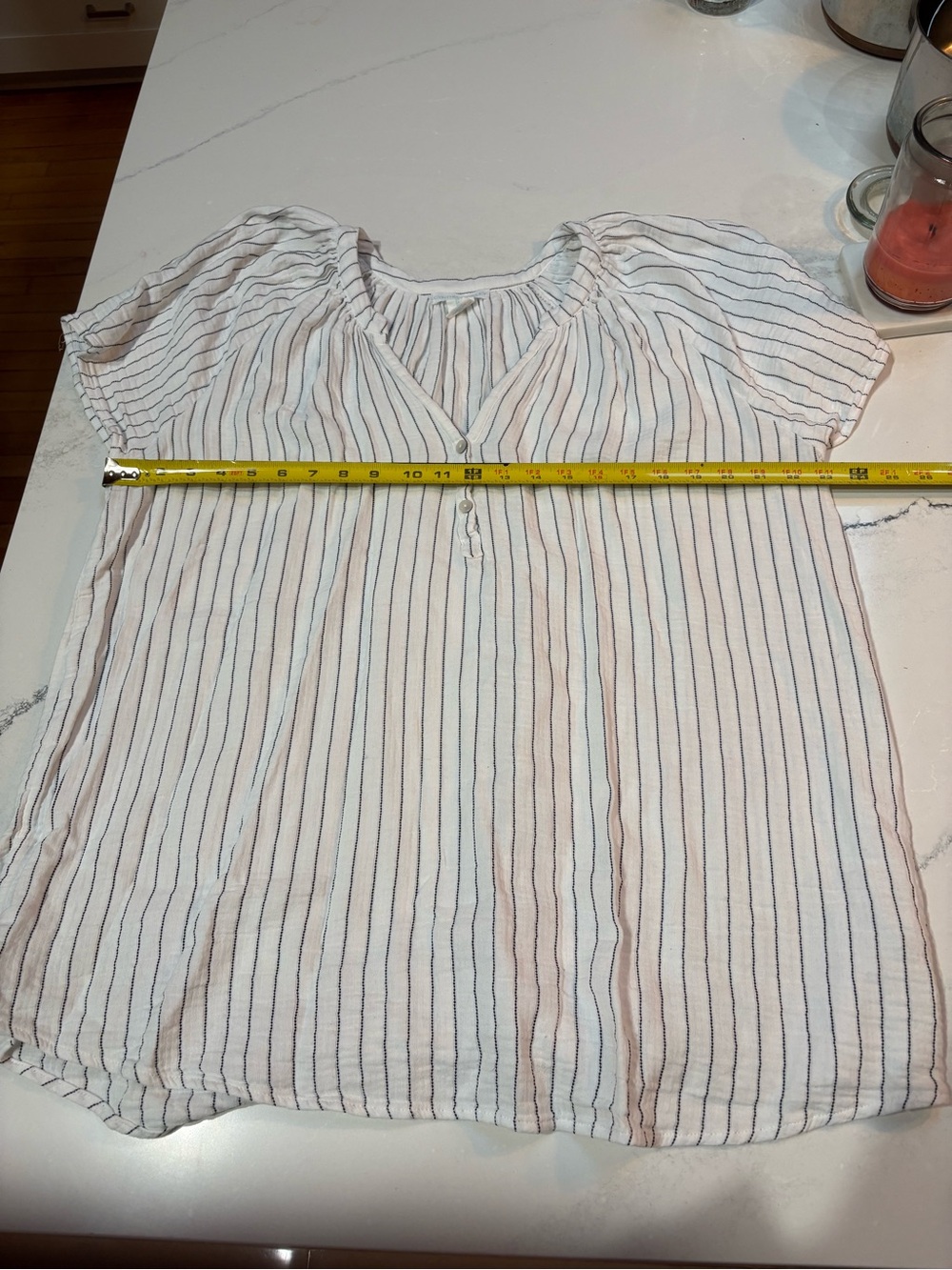 Cynthia Rowley White Short Sleeve Tee with Black Pinstripes